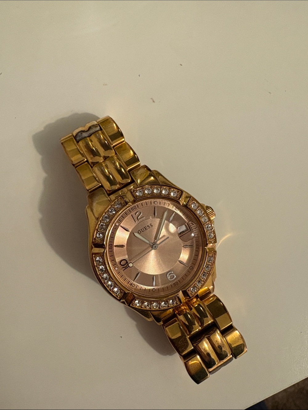 Guess Gold-Tone Crystal Bezel Women's Bracelet Watch
